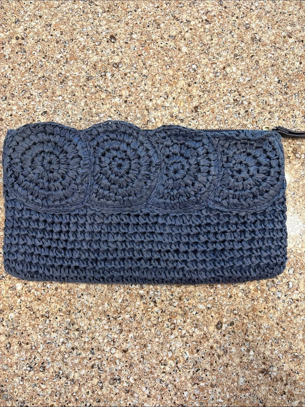 Talbots Hand-Crocheted Navy Blue Wristlet Clutch Bag - EUC